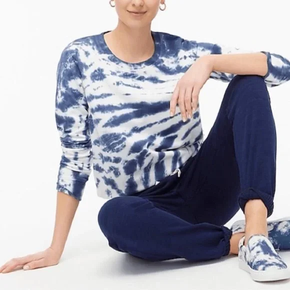 J. Crew White‎ Blue Tie Dye Sweatshirt Size S 100% Cotton