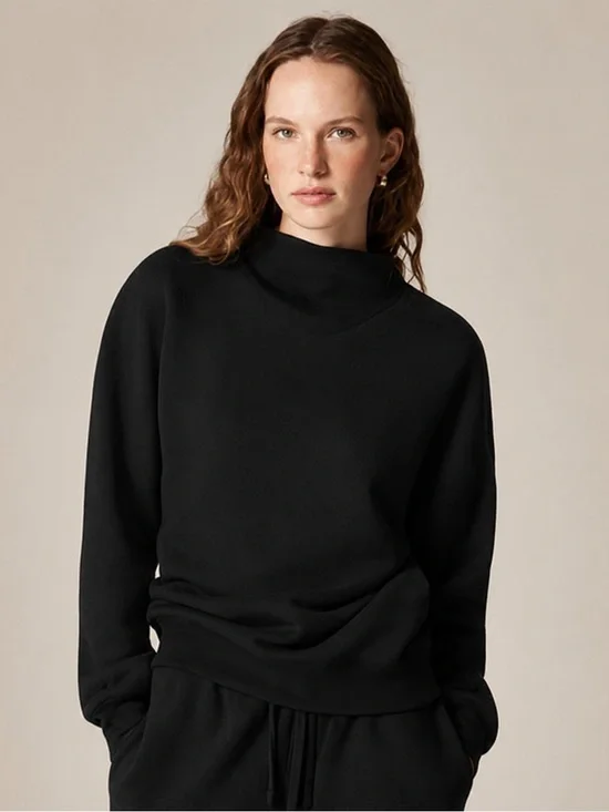 $108 New JCrew Heritage Terry Mockneck Sweatshirt Black Small