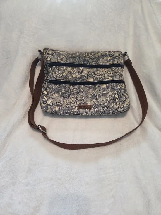 Sakroots Floral Crossbody Bag in Cream with Brown Strap