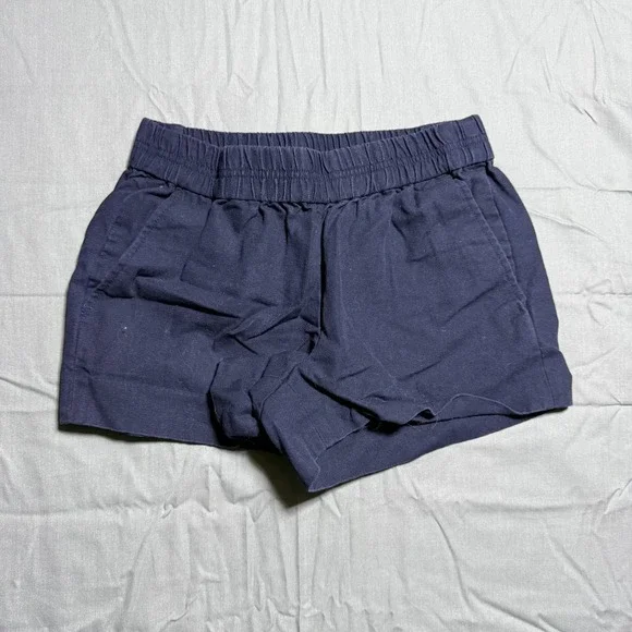 J.Crew Women's Pull On Shorts Size 0 Blue Elastic Waist Casual Linen Blend