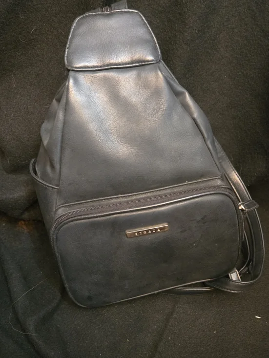 Black Leather Sling Backpack - Unbranded