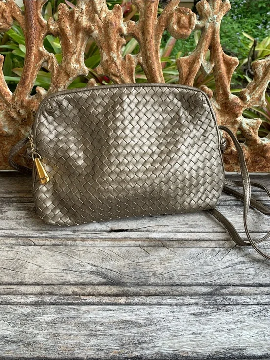 Vintage 80’s Ganson Leather Intrecciato Style Woven Crossbody Bag