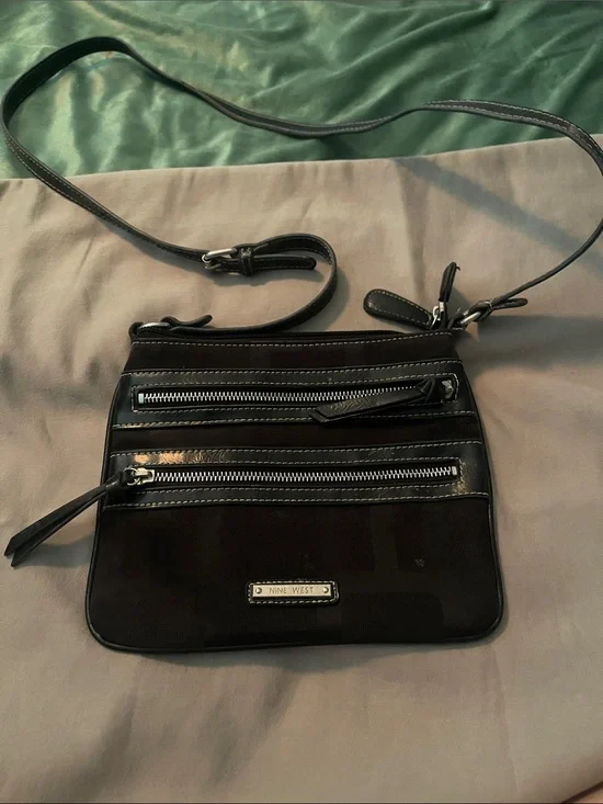 Nine West Black and Silver Crossbody with Dual Zippers