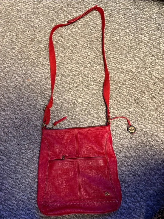 The Sak Pink-Red Pebbled Leather Crossbody Bag