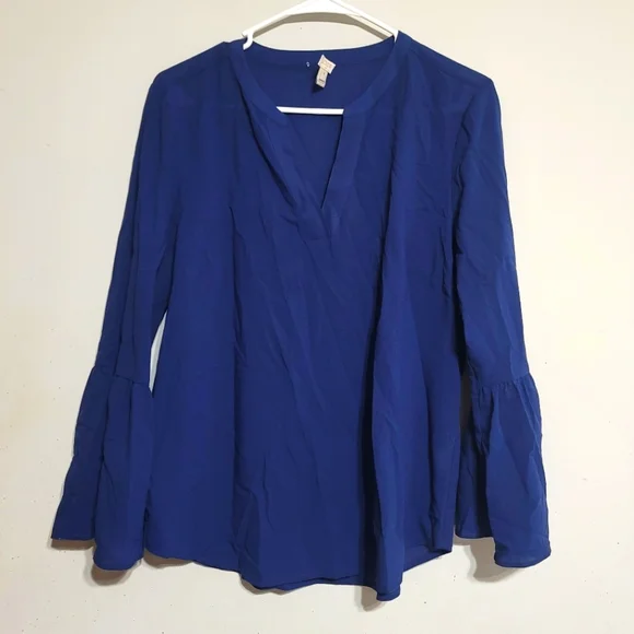 J. Crew Womens Medium Navy Blue Top Blouse Shirt M Tunic Bell Sleeve‎ Boho