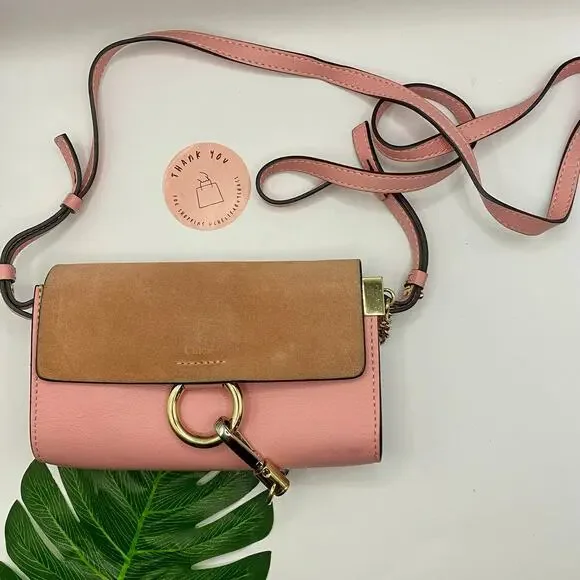 Chloe Blush Mini Faye Wallet Chain Leather Crossbody Bag Purse Chloé Micro WOC