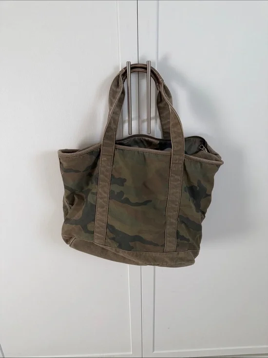 J CREW Camo Canvas Tote Bag - Military Green- distressed camo