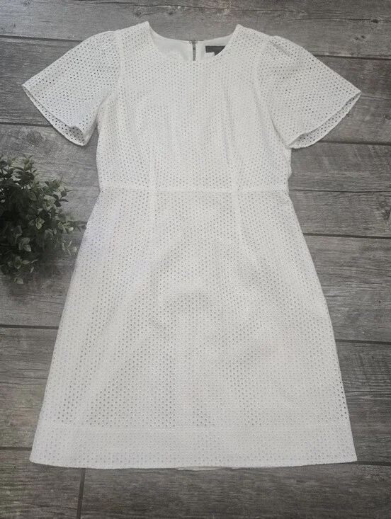 J. Crew White Eyelet Cotton A-Line Bridal Preppy Cottagecore Dress, 4 F1724