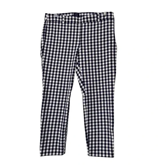 J. Crew Winnie‎ Pant Navy White Gingham Check Ankle Length Size 8