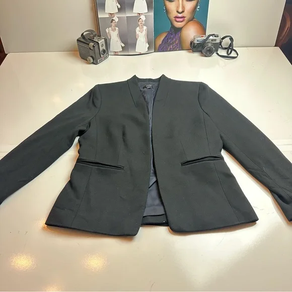 J.Crew Black Collarless Open Front Blazer Jacket Minimalist Workwear Size 8