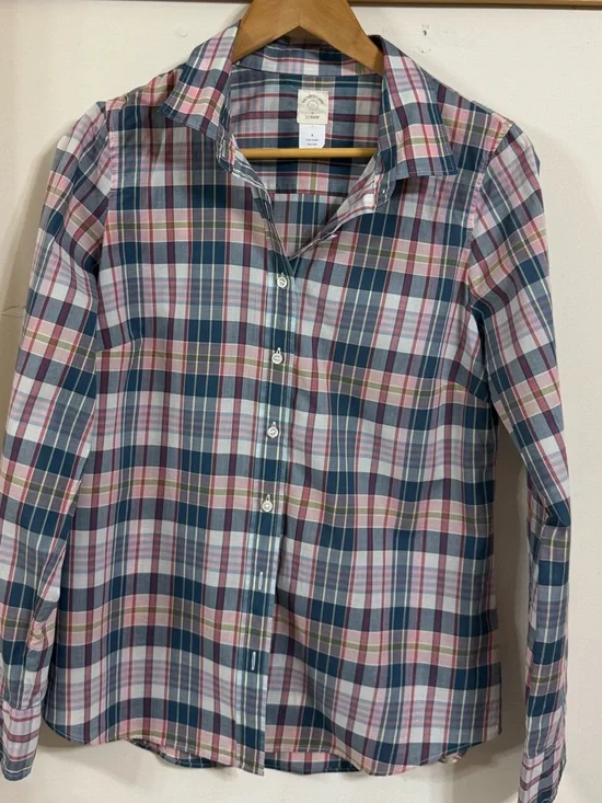 J. Crew Pink, Blue and Green Plaid Button-Down Shirt