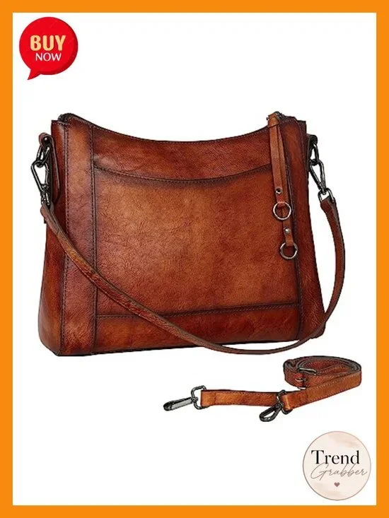 Genuine Leather Crossbody Hobo Purse with Adjustable Straps