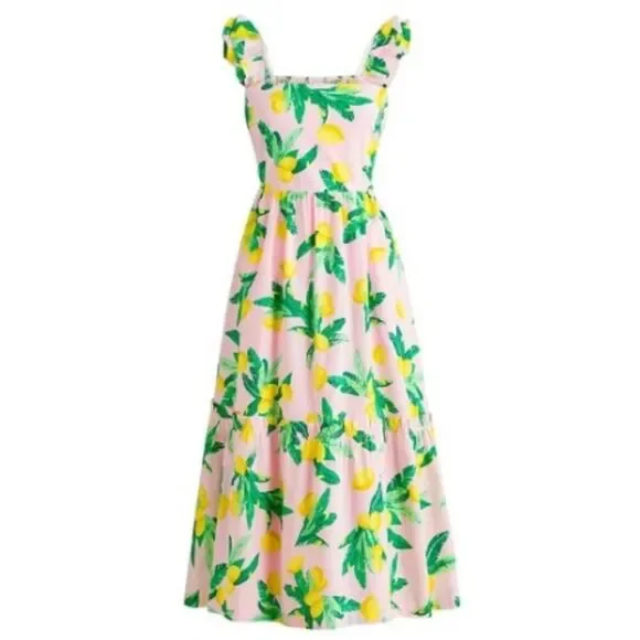 J. Crew Square Neck Midi Dress in Pink Lemons Sz. S
