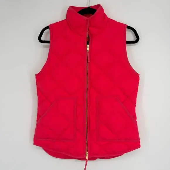 J.Crew Excursion Hibiscus Pink Down Quilted Zip Front Puffer Vest Womens XS