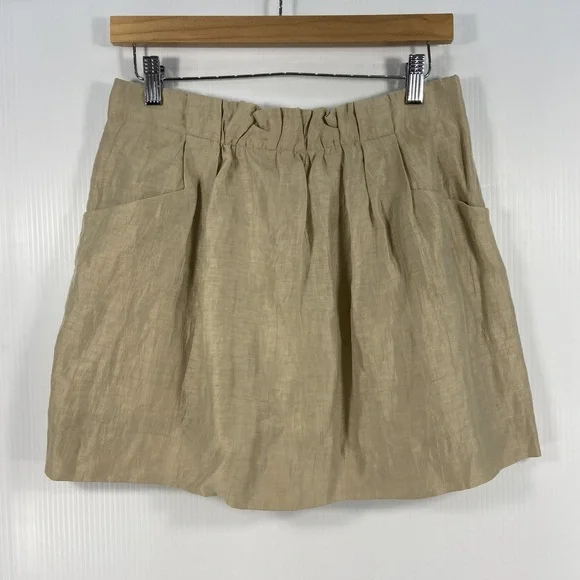 J Crew Charter Mini‎ Skirt Linen Blend Khaki Tan Shimmer Pockets Womens Size 4