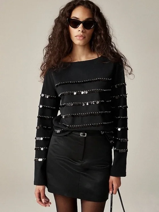 NWT J. Crew Heavy jersey long-sleeve T-shirt with paillette embellishment M