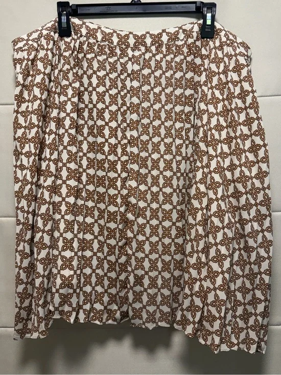 J.Crew Geometric Print Pleated Skirt Plus Size 22 Lined Brown Ivory