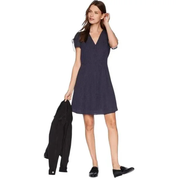 J. Crew Dress Mercantile Blue White Polka Dot V Neck Short Sleeve Knee Length‎ 2