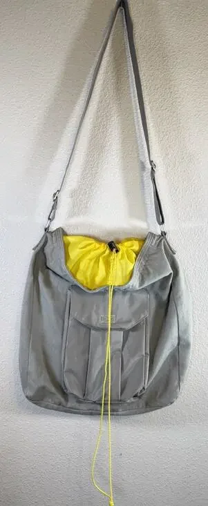 Gap Tan Cotton Tote Bag with Yellow Mesh Drawstring Lining Pockets Crossbody