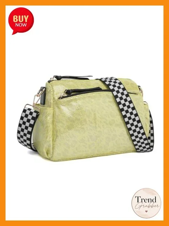 Small Nylon Quilted Crossbody Bag with Checkered Adjustable Strap