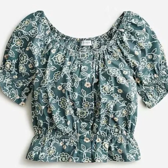 J.Crew Gathered Scoopneck Top Large Vintage Vines Floral Blouse