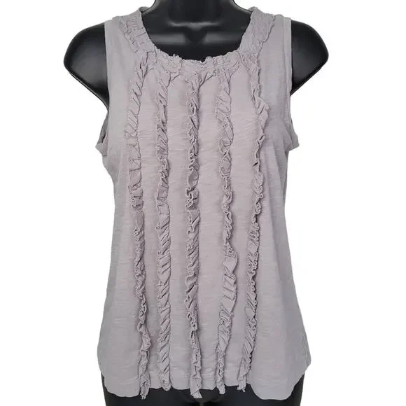 J.Crew Womens XS Gray Sleeveless Ruffle Front Tank‎ Top Keyhole Casual