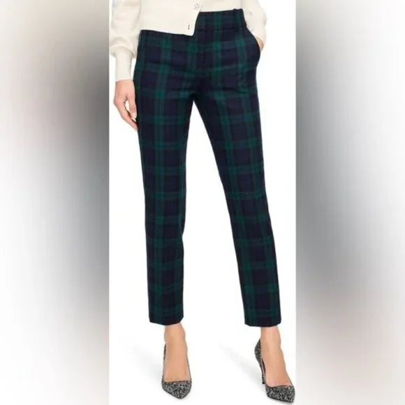 J.‎ CREW Women's EUC Cameron Black Watch Tartan Plaid Wool Crop Pant | Size 14