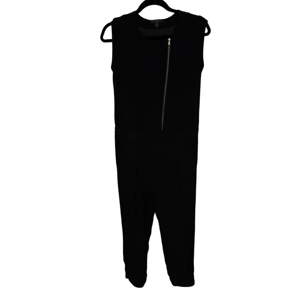 J. Crew Black Sleeveless Asymmetrical Zipp Cap Sleeve Jumpsuit Pantsuit Size‎ 0