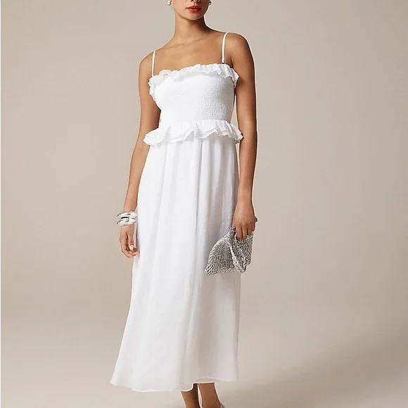 NWT J.Crew Ravenna dress in ramie Small White Preppy Wedding Brunch Vacation