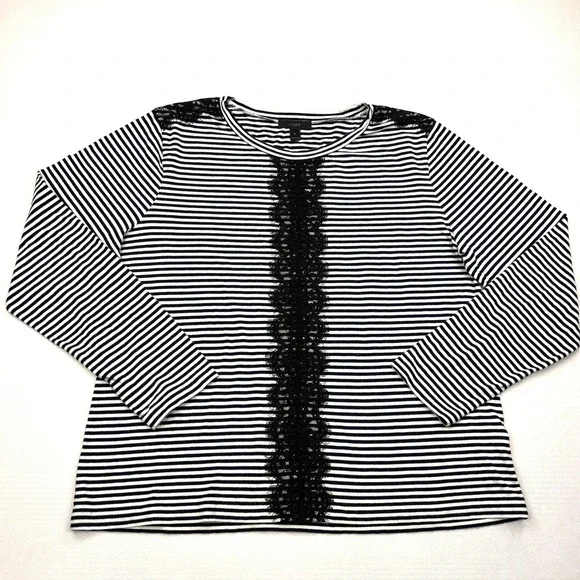 JCrew Shirt Womens XL Navy Blue White Striped Cotton Linen Long Sleeve Lace Top