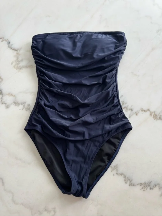 J. Crew Strapless Ruched Navy One-Piece Swimsuit