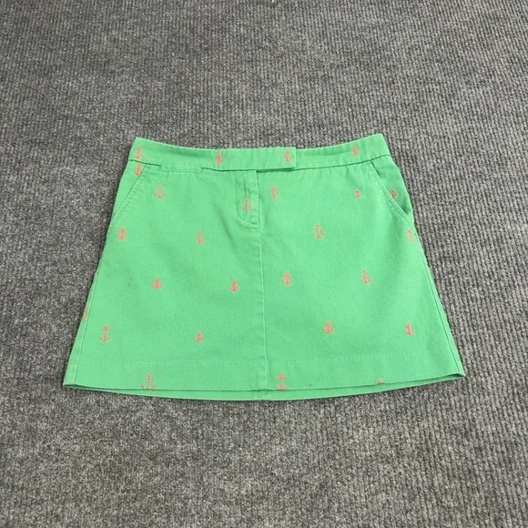 Vintage J Crew Skirt Womens 33 Green Cotton Anchor‎ Embroidered Nautical Preppy