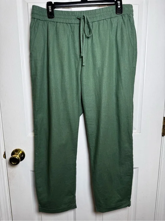 J.Crew Green Linen Blend Drawstring Pull-On Pants Size 12 Casual Coastal Capsule