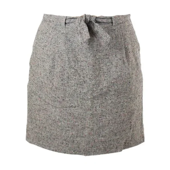 J. Crew Wool Gray Bow Tie Speckled Tweed Classic Mini Skirt Size 2
