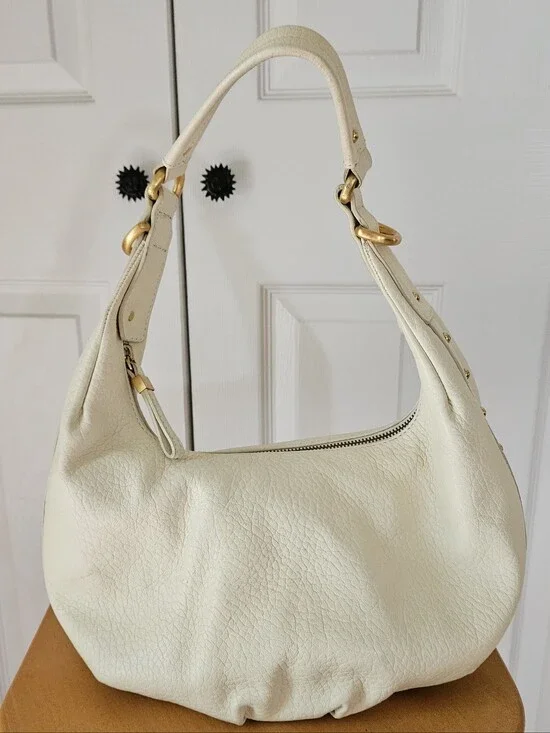MAXX NEW YORK Cream Pebbled Leather with Gold Hardware Hobo Shoulder Bag