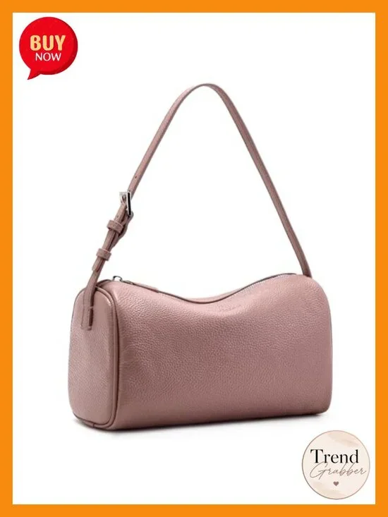 Full-Grain Leather Mini Barrel Crossbody Bag Shoulder Purse for Women