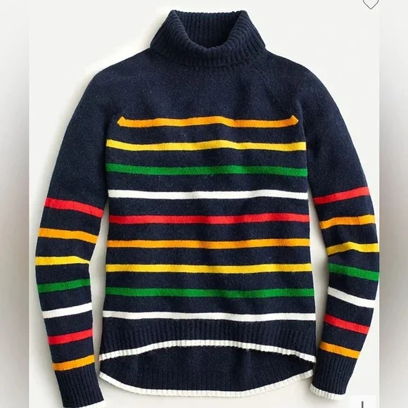 J. Crew Multistripe Rainbow Supersoft Turtleneck Sweater Alpaca Wool XS‎