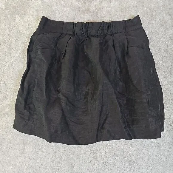 J Crew Mini Skirt Womens 0 Black‎ Linen Blend Back Zip Pockets Pleated Waist