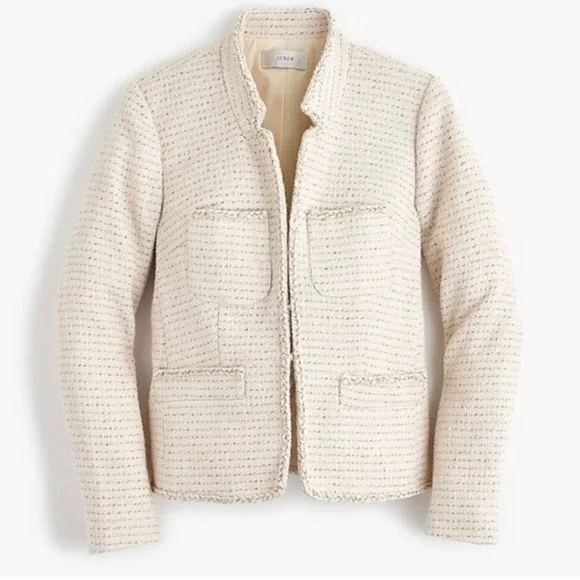JCrew Tweed Blazer with Metallic Thread size 0 cream‎ beige classic elegant