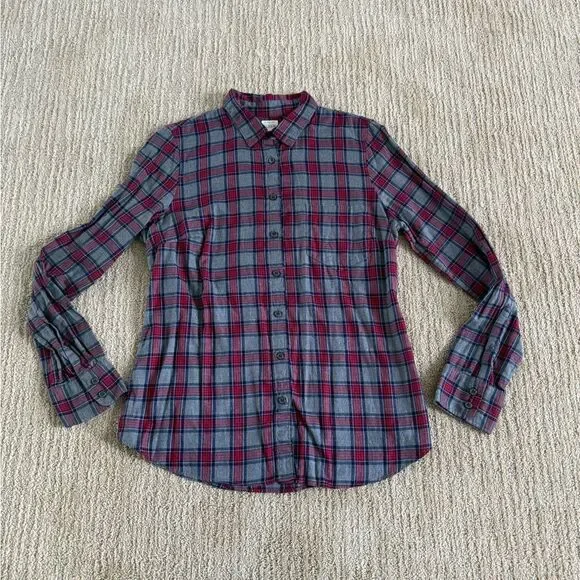 J. Crew Grey and Red Plaid Collared Button Down Shirt