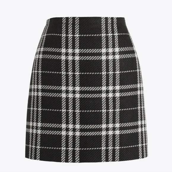 J.Crew Black White Check Plaid Mini Skirt Wool Blend Lined Preppy Classic 00