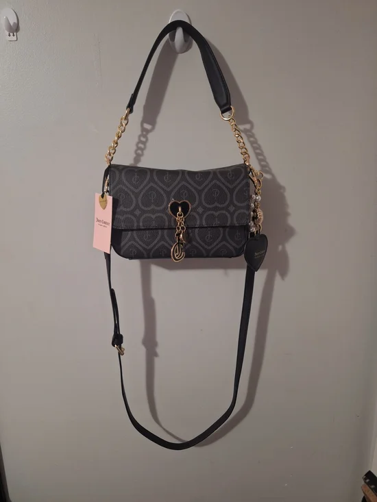 EXCLUSIVE Juicy Couture Black Patterned Crossbody with Gold Hardware