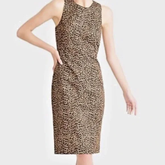 J Crew factory dress‎ sz 4sheath cheetah animal print casual office cocktail