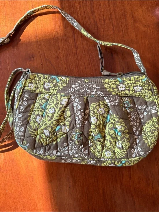 Quilted Medium Vera Bradley Floral Crossbody Bag in Brown and Lime Floral Design