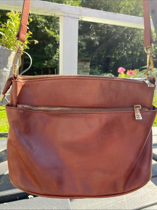 Divina Firenze Lilla Leather Crossbody Purse Cognac Brown Italian Leather Bag