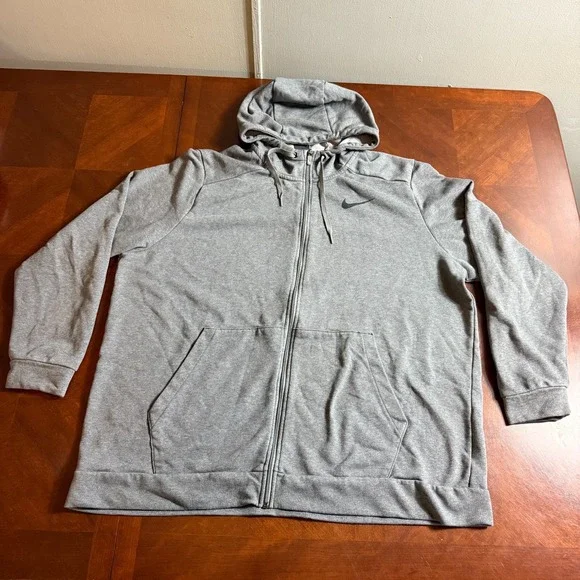 Nike Dri-Fit Full Zip Hoodie XXL‎ Standard Fit Gray Swoosh Sweatshirt