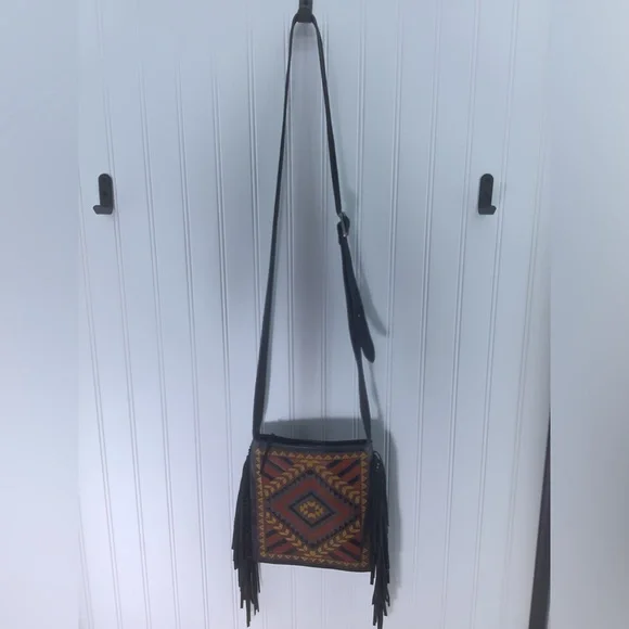 Idyllwind Black Fringe Crossbody Bag with Aztec Pattern