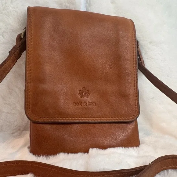 Oak & Tan Super Soft Brown Leather Crossbody Bag Small Phone Purse Wallet