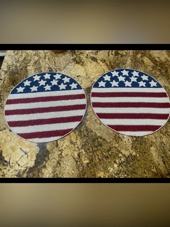 Williamstown Home Beaded Patriotic Flag Charger Placemat- set of 2 Flag LAST SET