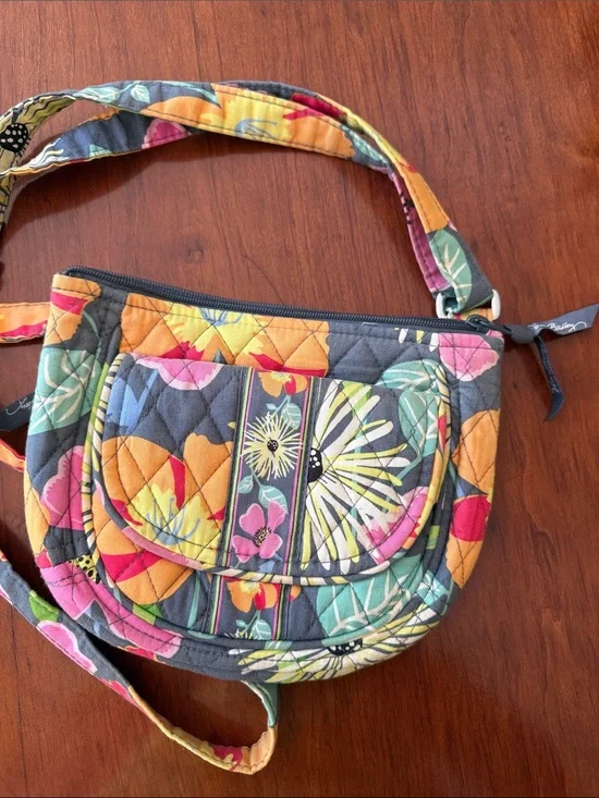 Vera Bradley Quilted Floral Crossbody in Gray with Multicolor Blooms, small